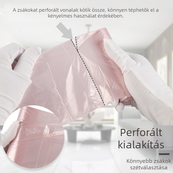 Fekete, vastagított egyszer használatos műanyag szemeteszsákok, háztartási használatra, lapos nyílással, mellény-stílusú fogantyúval, nagykereskedelmi kiszerelés