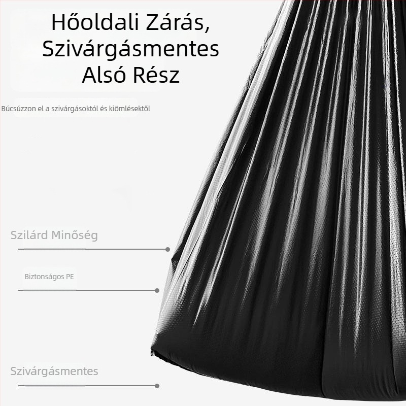 Vastagított fekete szemeteszsákok kézi hordozóval, nagy méretű, háztartási, kollégiumi és konyhai használatra