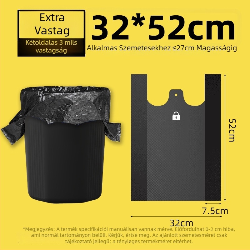Vastagított fekete szemeteszsákok kézi hordozóval, nagy méretű, háztartási, kollégiumi és konyhai használatra