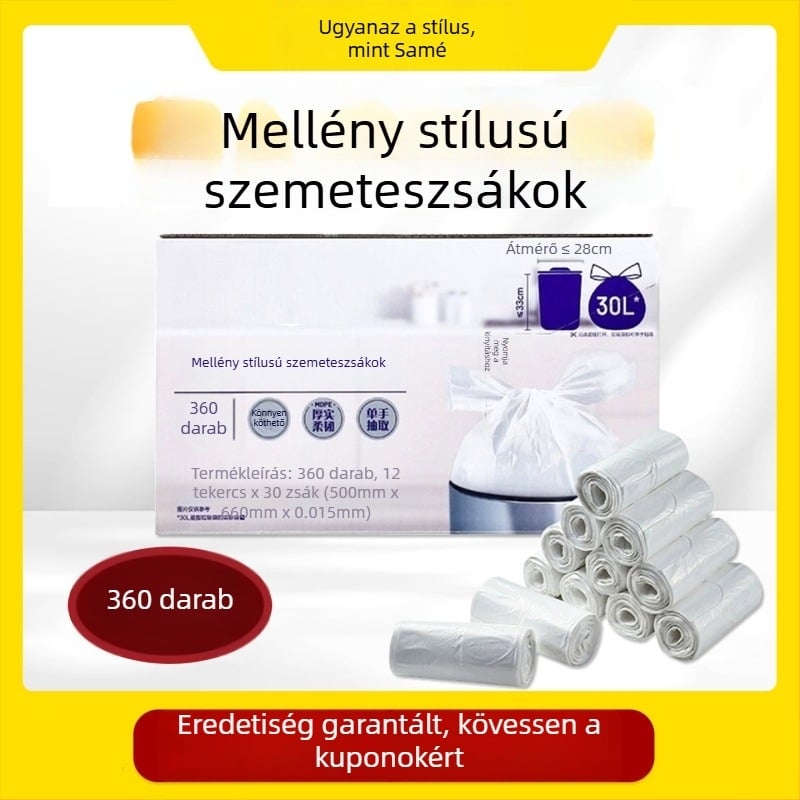 Dobozos, tépésmentes háztartási szemeteszsákok kötős zárással, extra-nagy, vastag, otthoni tárolásra