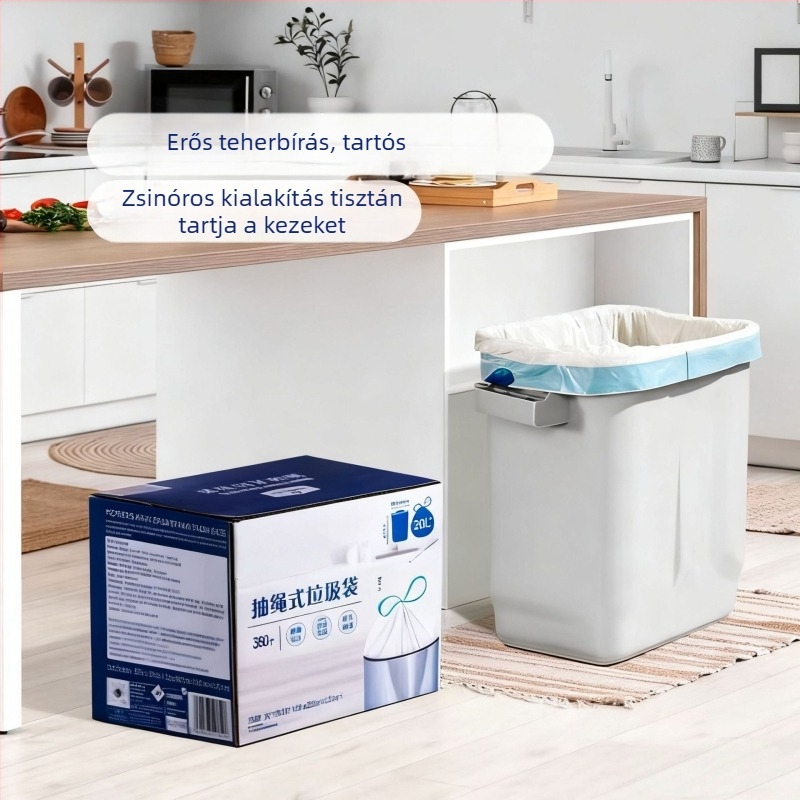 Dobozos, tépésmentes háztartási szemeteszsákok kötős zárással, extra-nagy, vastag, otthoni tárolásra