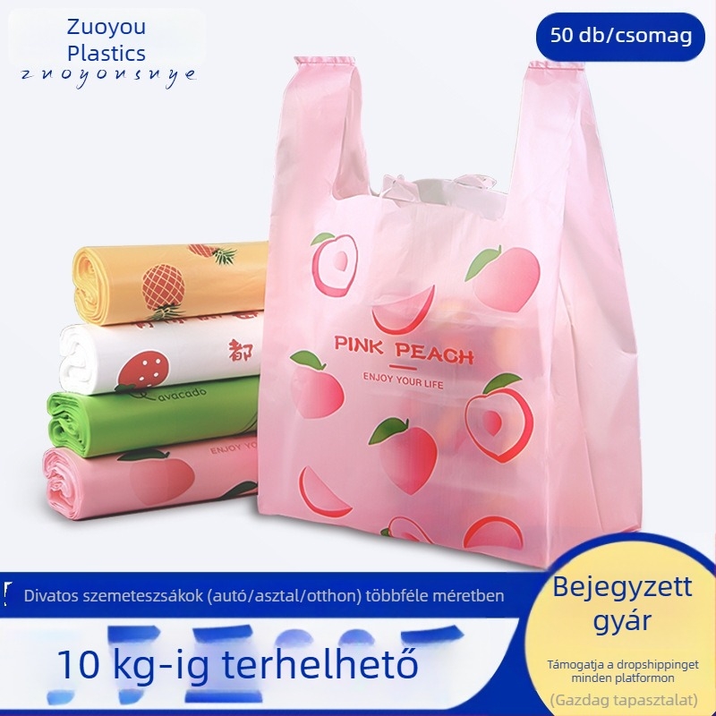 Háztartási szemeteszsákok kézben tartható fogantyúval, nagy méret, szakadásálló, mellény-stílusú, extrán vastag és nehezen szakadhatnak