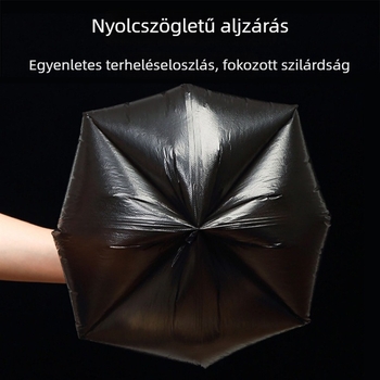 Vastagított rolós szemeteszsák sík szájjal, kis méret, háztartási és irodai használatra, konyhába és fürdőszobába, fekete.