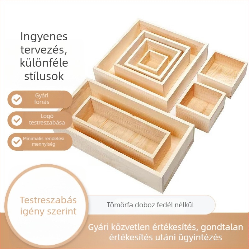 Fedél nélküli masszívfa asztali rendező doboz, téglalap alakú, fenyőfa, ékszerek és egyéb tárgyak tárolására