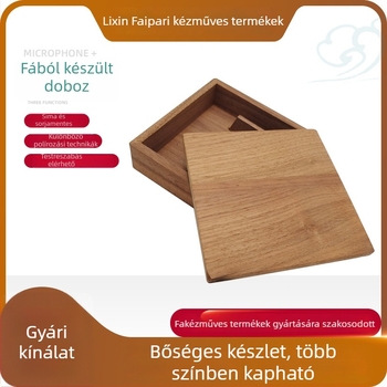 Bükkfa anyagú, téglalap alakú tároló doboz, névjegykártya tartóval