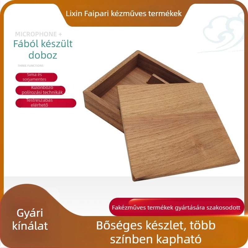 Bükkfa anyagú, téglalap alakú tároló doboz, névjegykártya tartóval