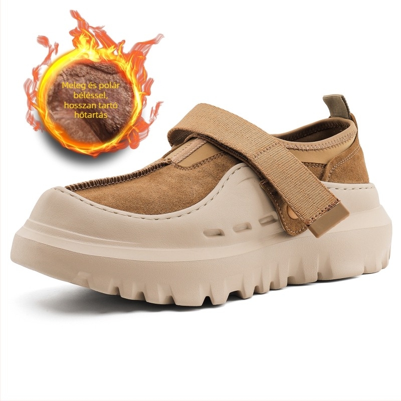 Uniszex vastag talpú slip-on cipő, magasság növelő, kender felsőrész, középmagas, Velcro zárás