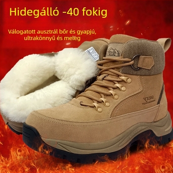 Férfi téli hócipő szőrmével bélelt, ultra könnyű, velúr felsőrész, gyapjú belső, meleg és tartós