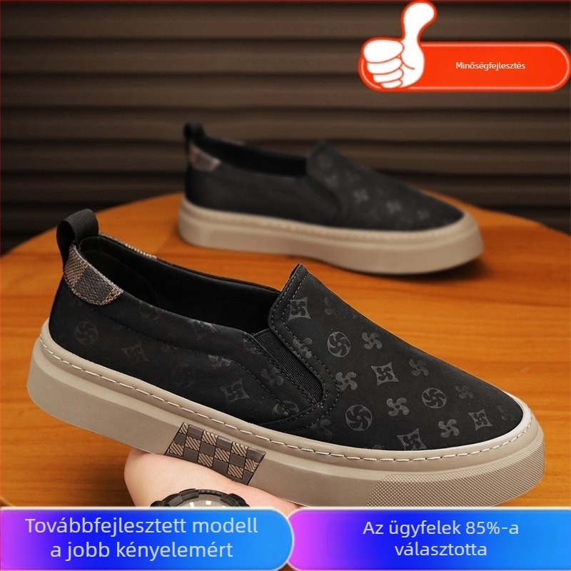 Férfi fekete vászon slip-on mindennapi cipők, őszi 2024, lágy talp