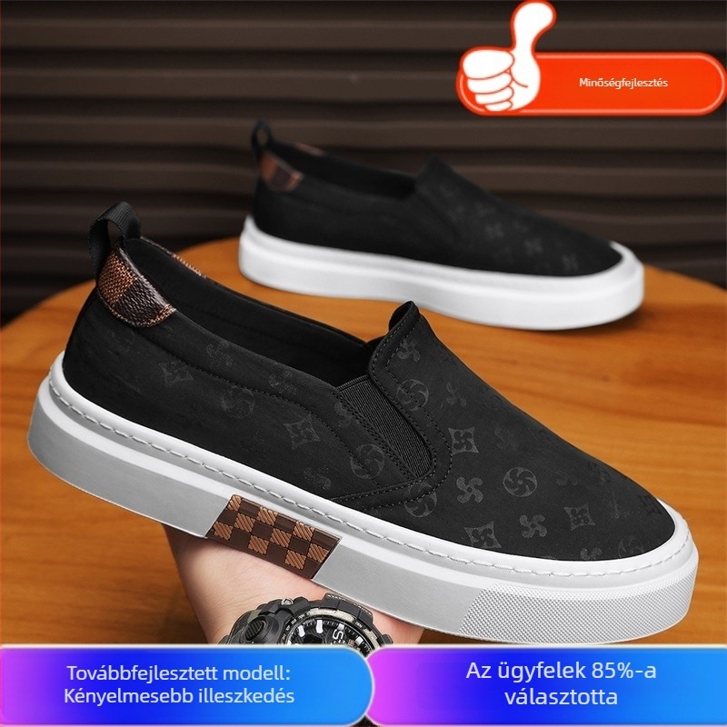 Férfi fekete vászon slip-on mindennapi cipők, őszi 2024, lágy talp