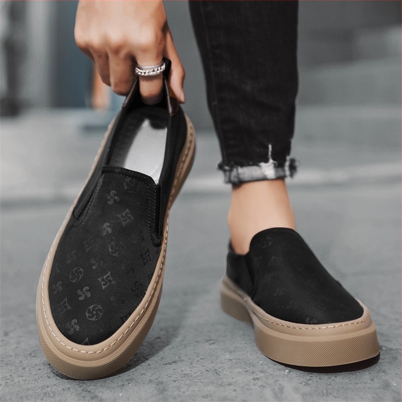 Férfi fekete vászon slip-on mindennapi cipők, őszi 2024, lágy talp