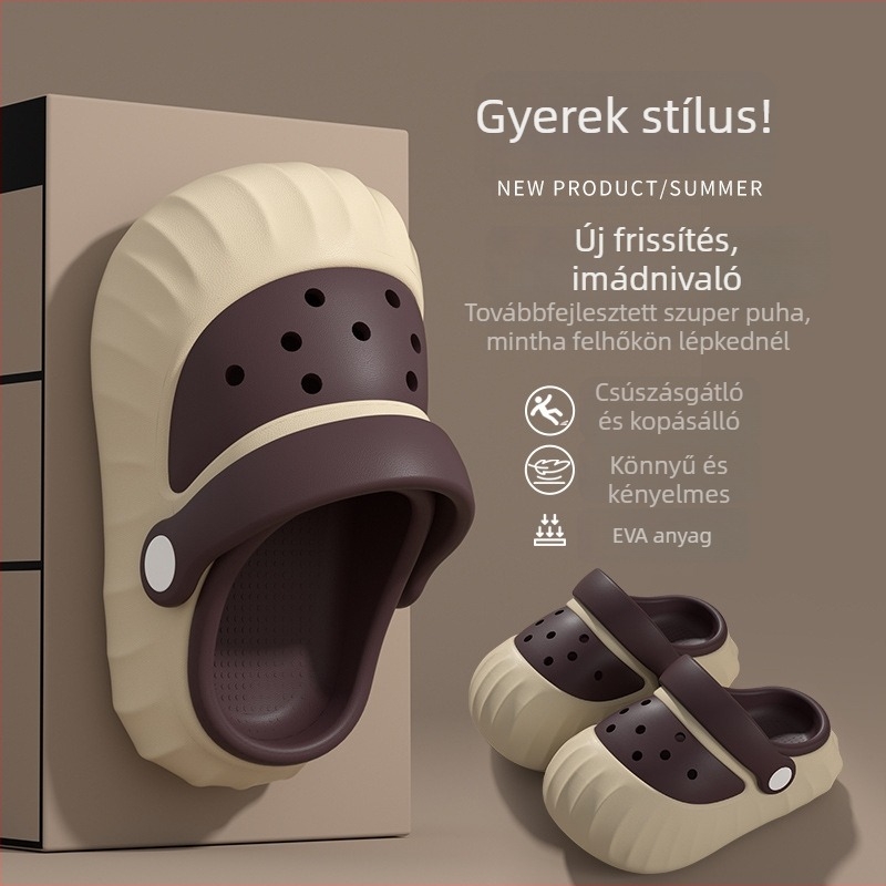EVA gyerekeknek lyukas szandál – nyár, csúszásmentes beltéri és strandidő, zárt orr, puha talp, DIY készlet