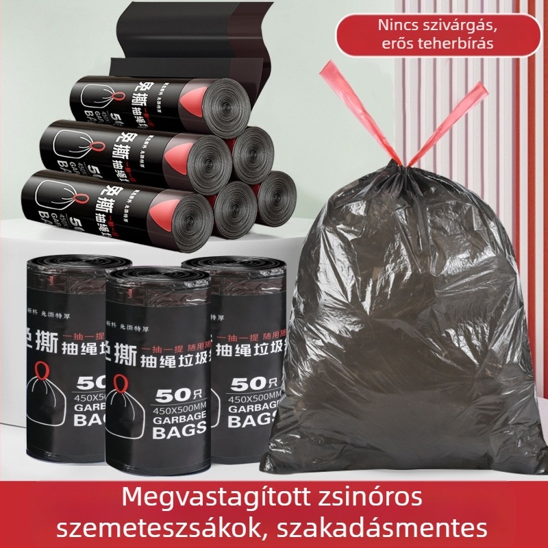 Hurogzáras szemeteszsákok, nagy méretűek és vastagítottak, egyszer használatos műanyag zacskók otthonra, irodára és a konyhára – 100 tekercs