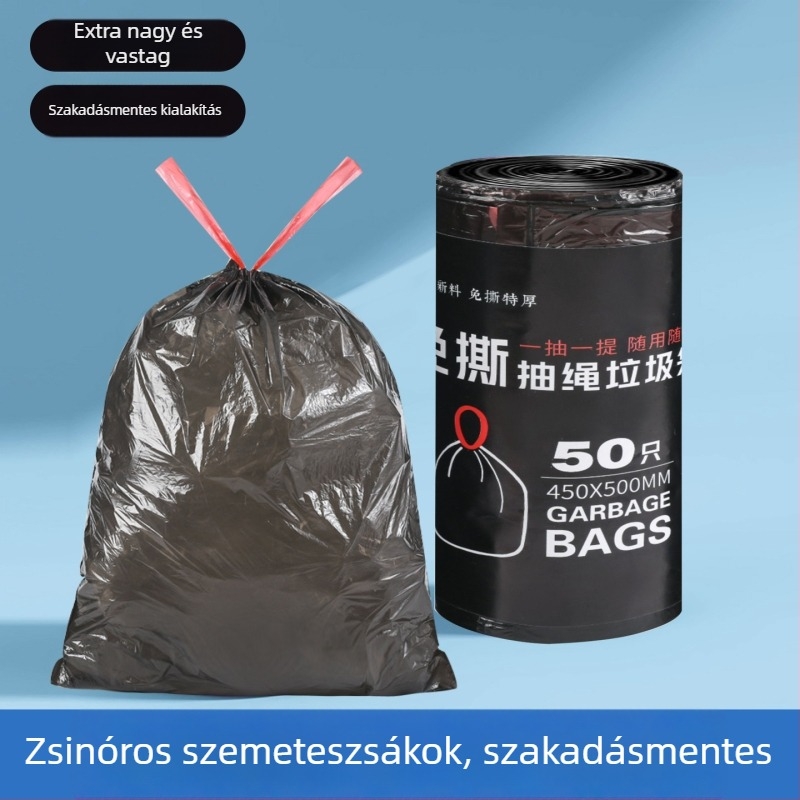 Hurogzáras szemeteszsákok, nagy méretűek és vastagítottak, egyszer használatos műanyag zacskók otthonra, irodára és a konyhára – 100 tekercs
