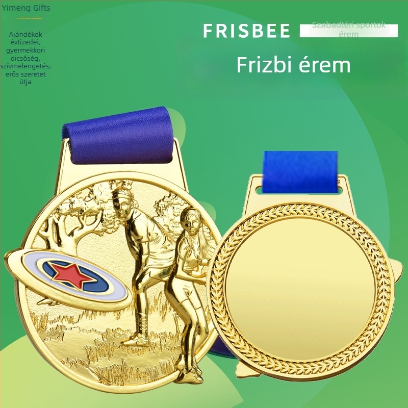 Cinkötvözet érem, kültéri sportok sorozathoz, testre szabható logóval, 65×4 mm méret, díj csapatoknak és rendezvényeknek