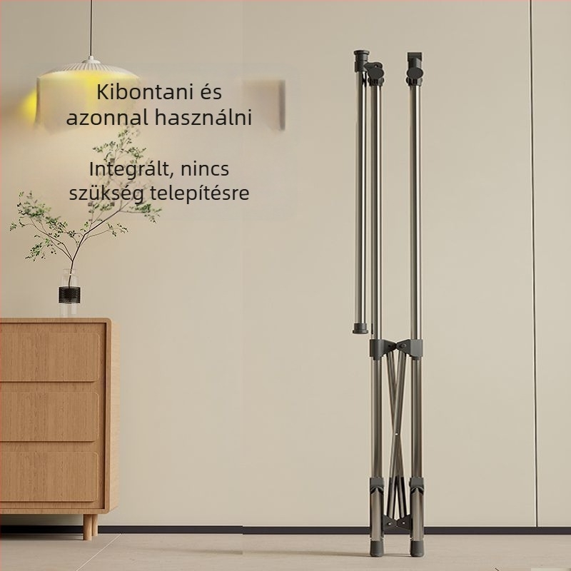Összecsukható, rozsdamentes acélból készült ruhaszárító állvány beltéri használatra, padlón álló, erkélyre és hálószobába, teleszkópos konstrukció.