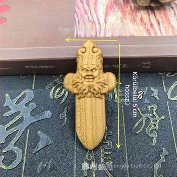 Őszibarackfa medál Zhong Kui faragott karddal, klasszikus stílusú, hossz 5 cm vagy 6 cm