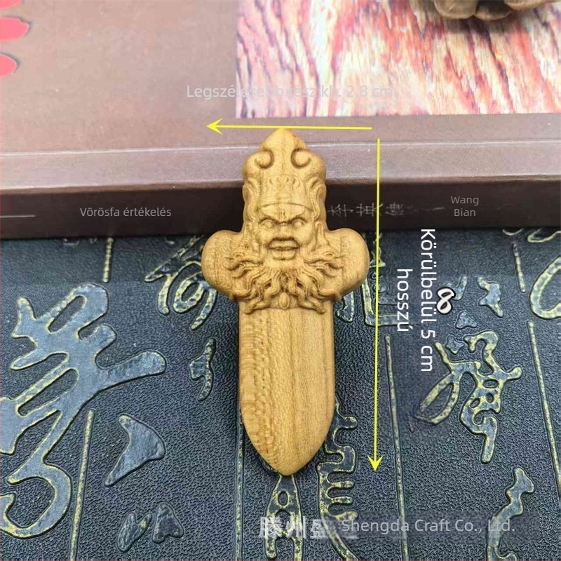 Őszibarackfa medál Zhong Kui faragott karddal, klasszikus stílusú, hossz 5 cm vagy 6 cm
