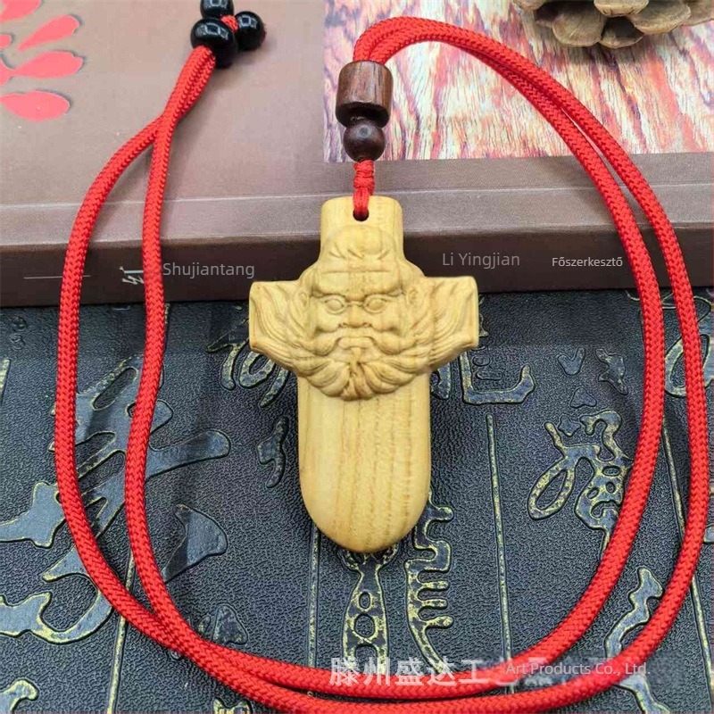 Őszibarackfa medál Zhong Kui faragott karddal, klasszikus stílusú, hossz 5 cm vagy 6 cm