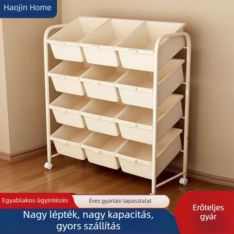Gyerekjátékok tároló állvány, 3-szintes padlón álló polc, hálószoba és nappali számára, mozgatható