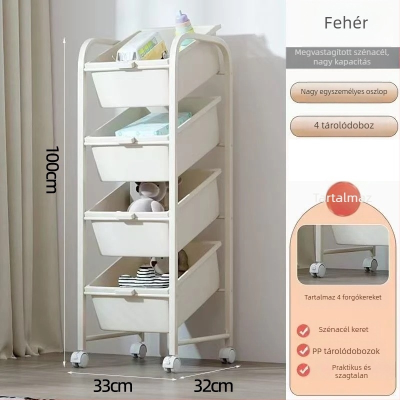 Gyerekjátékok tároló állvány, 3-szintes padlón álló polc, hálószoba és nappali számára, mozgatható