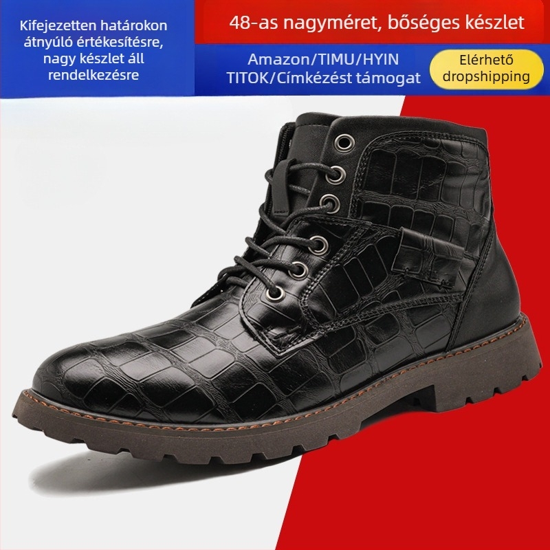 Férfi Martin csizmák, bőr, középmagas, brit vintage stílus, 2026 ősz