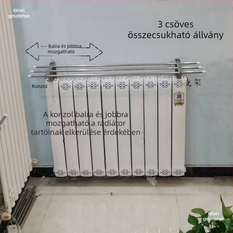 Összecsukható rozsdamentes acél falra szerelhető ruhaszárító radiátorral és törölközőtartóval