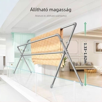 Összecsukható padlón álló ruhaszárító, rozsdamentes acélból, belső használatra, állítható magassággal
