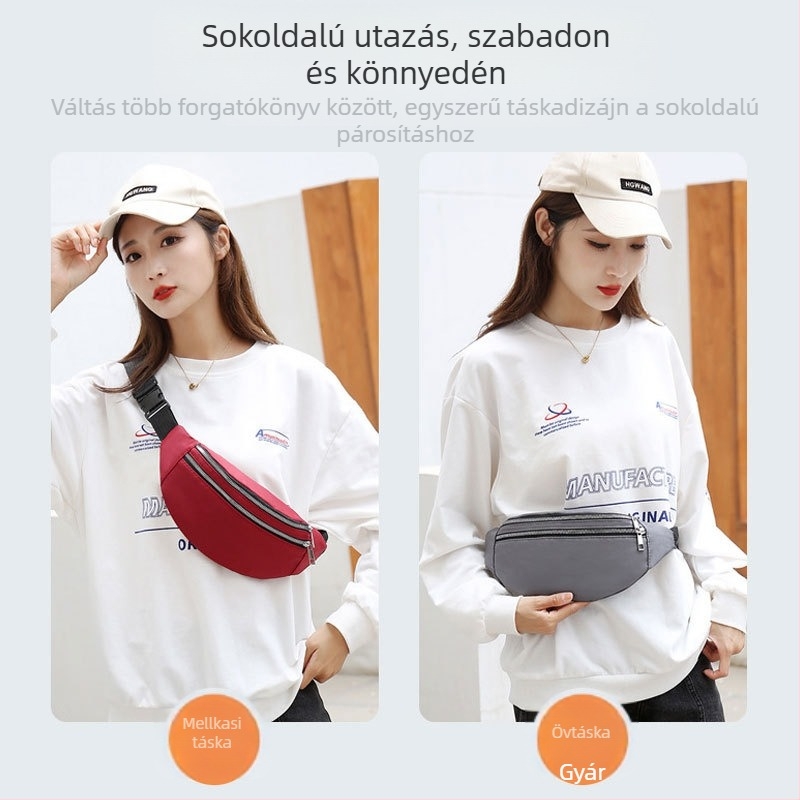 Női deréktáska koreai stílusban, minimalist, egyszínű dizájn, keresztpántos válltáska vízálló telefontárcával – kültéri használatra