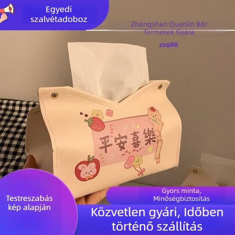 Személyre szabható bőr zsebkendőtartó kreatív felirattal, könnyed luxus stílusú otthoni asztali rendező