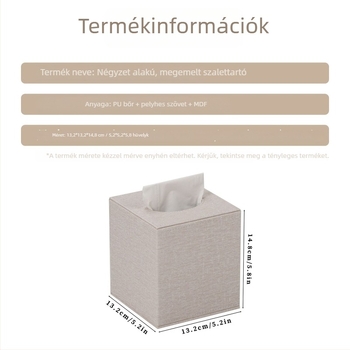 Bőrhatású, négyszögletes zsebkendő-tartó – emelt, modern-minimalista asztali szervező otthonhoz és nappaliba