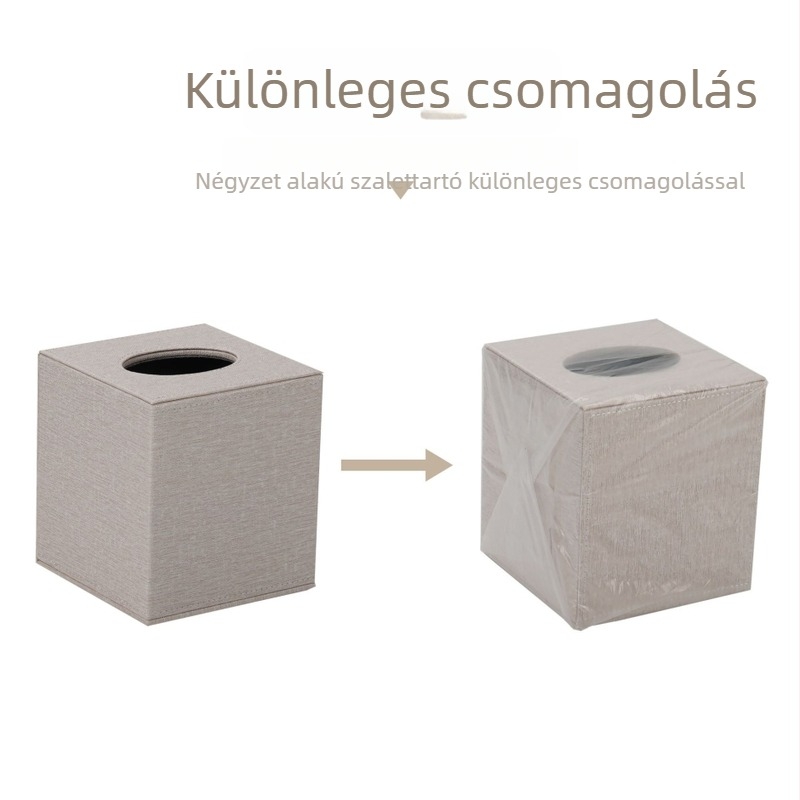 Bőrhatású, négyszögletes zsebkendő-tartó – emelt, modern-minimalista asztali szervező otthonhoz és nappaliba