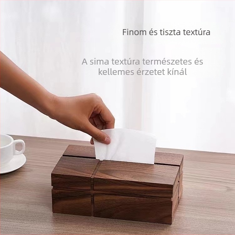 Fekete diófa papírzsebkendő tartó, keresztdizájn, asztali tároló nappaliba, minimalist stílus