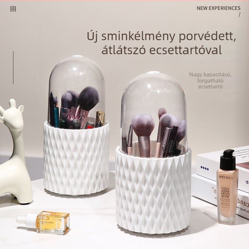 Könnyű luxus kozmetikai tároló doboz fedéllel, nagy kapacitású, forgó asztali rendező sminkecsetekhez és rúzsokhoz