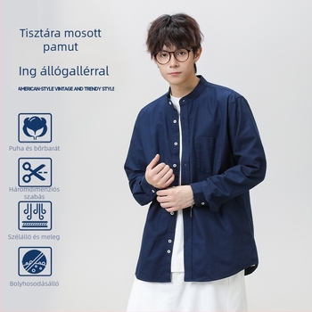 100% pamut, mosott Oxford szövet, férfiing álló gallérral, koreai stílus, hosszú ujjú, 2025-ös modell, Henley gallér