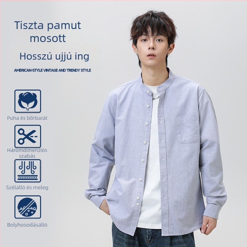 100% pamut, mosott Oxford szövet, férfiing álló gallérral, koreai stílus, hosszú ujjú, 2025-ös modell, Henley gallér