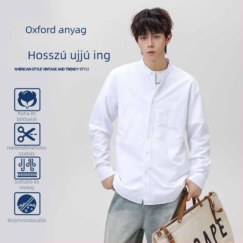 100% pamut, mosott Oxford szövet, férfiing álló gallérral, koreai stílus, hosszú ujjú, 2025-ös modell, Henley gallér