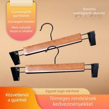 Szilárdfa nadrágakasztó csúszásmentes klipszekkel, állítható, természetes szín és fekete, felnőttek és gyerekek számára