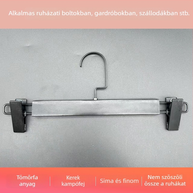 Szilárdfa nadrágakasztó csúszásmentes klipszekkel, állítható, természetes szín és fekete, felnőttek és gyerekek számára