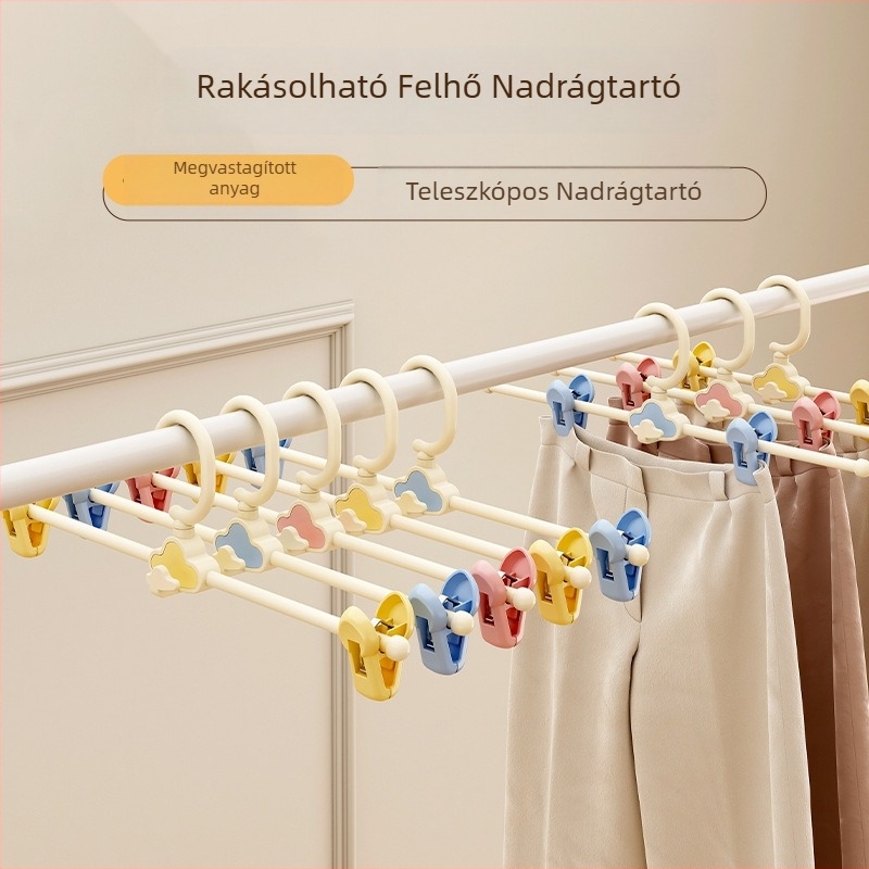 Felhő alakú nadrágakasztó kapcsokkal, megvastagított csúszásmentes felülettel, multifunkcionális gardrób tároló