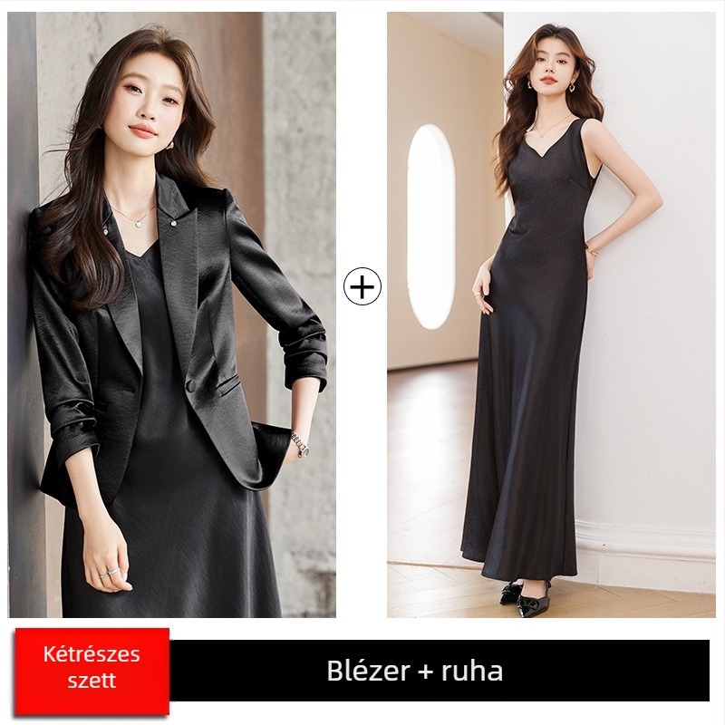 Női szatén blézer, slim fit, 2026 tavasz–ősz, elegáns irodai viselet