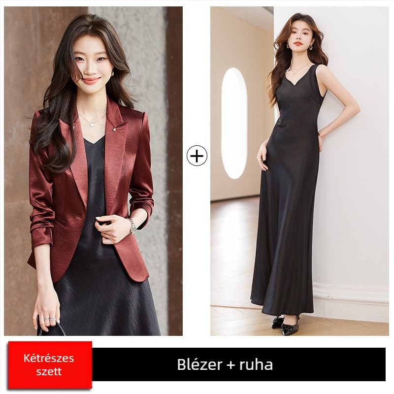 Női szatén blézer, slim fit, 2026 tavasz–ősz, elegáns irodai viselet