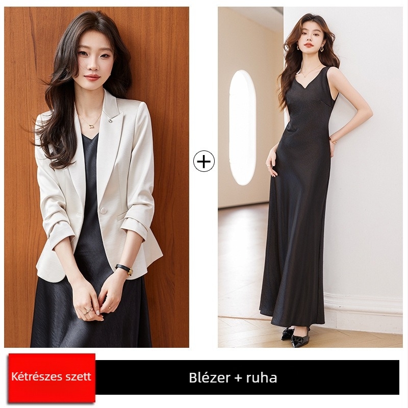Női szatén blézer, slim fit, 2026 tavasz–ősz, elegáns irodai viselet