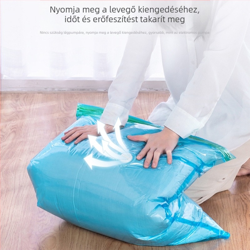 Vákuumos tömörítő tárolózsák ruhák és paplanok számára, közepes–nagy méret, kézi nyomás, pumpa nélkül, költöztetéshez és rendezéshez