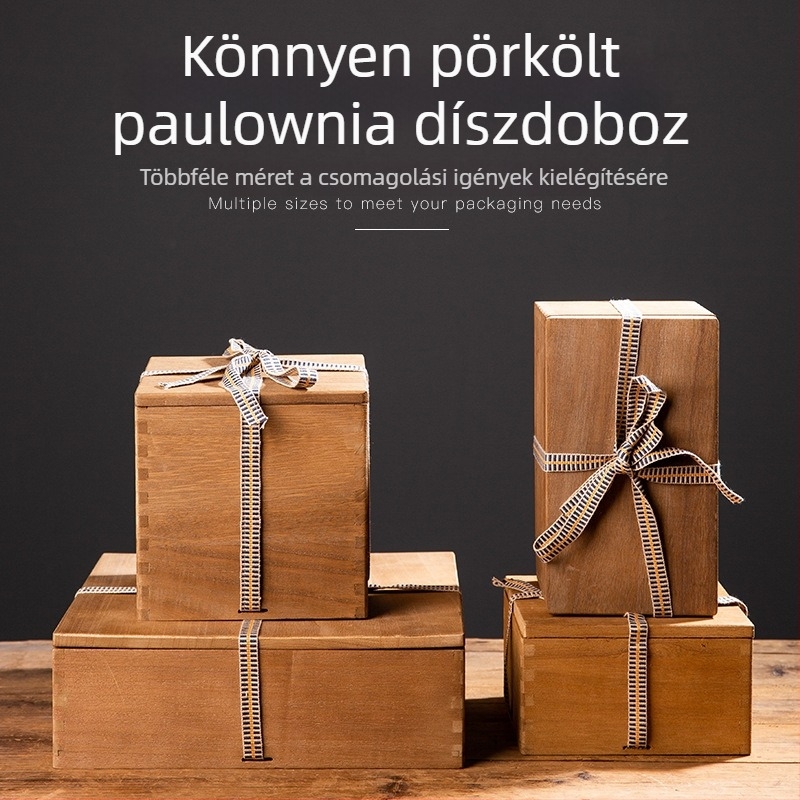 Retro stílusú, fából készült ajándékdoboz teáskannához, teáscsészéhez és porcelánhoz
