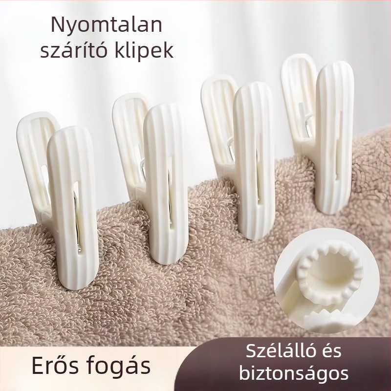 Nyom nélküli ruhaszárító klipek, szélálló rögzítés a zoknik, törölközők és ágyneműk szárításához, műanyag