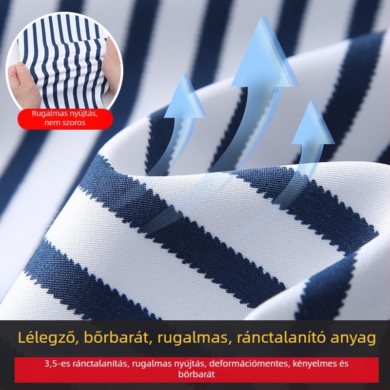 Tavasz-őszi hosszú ujjú üzleti-casual ing függőleges csíkokkal, elasztikus, vasalásmentes, trendi slim-fit férfiaknak