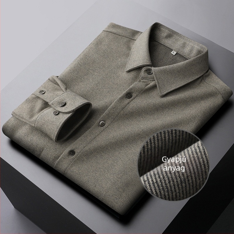 Férfi hosszú ujjú vastagított ing-jacka, slim-fit, őszi 2025, egyszínű, hegyes gallér, poliészter