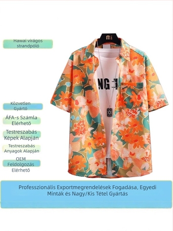 Személyre szabott férfi rövid ujjú hawaii virágmintás ing – laza szabás, thai vintage rayon anyagból
