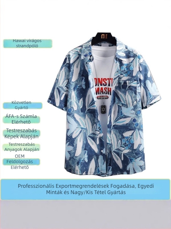 Személyre szabott férfi rövid ujjú hawaii virágmintás ing – laza szabás, thai vintage rayon anyagból